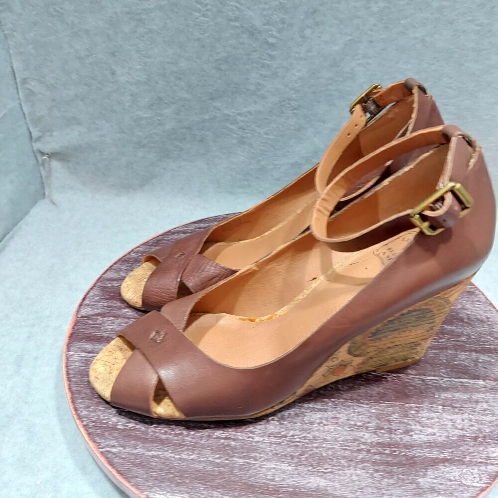 Lucky Brand Tan Cork Wedge Platform Sandals Size 9.5M with paisley print - Picture 12 of 15